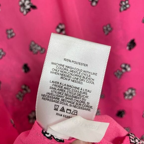 Express Bright Neon Hot Pink Black Floral Blouse, Large - Picture 6 of 6